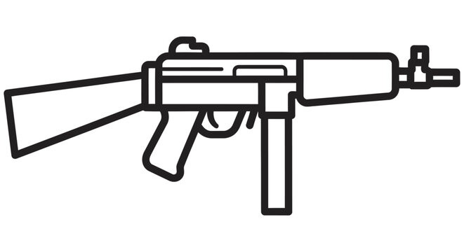 Submachine Gun Line Art Illustration On White Background ak47 automatic