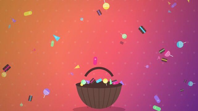 Candy Basket Falling Treats with Colorful Sweets on Gradient Backdrop