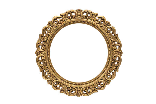 A round decorative frame with detailed gold leaf carvings and floral scrollwork, shown on a white background, for composition