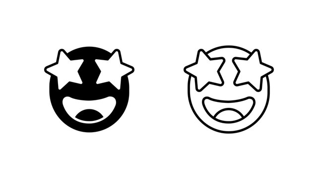 Star struck glyph and outline. Excited amazed emoji. Best starry eyes.