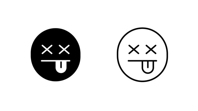 Dizzy face glyph and outline. X eyes tongue. Best knocked emoji.