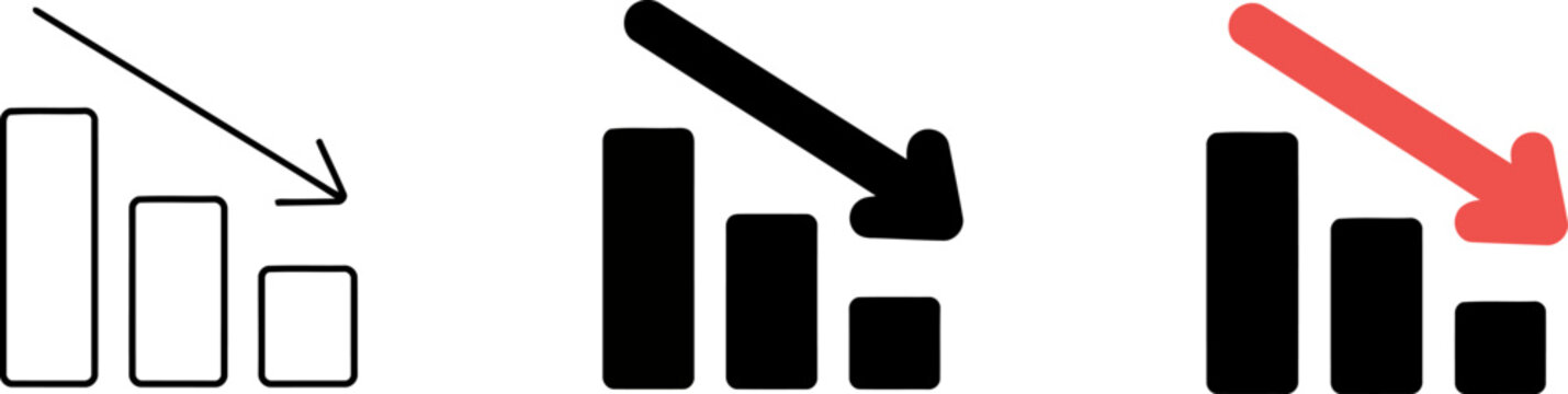 Three bar chart showing a downward trend with a descending arrow indicating a decrease in values.