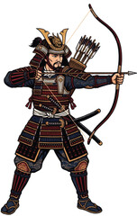 Fototapeta premium Traditional Japanese Samurai Warrior with Bow and Arrows Vector Illustration