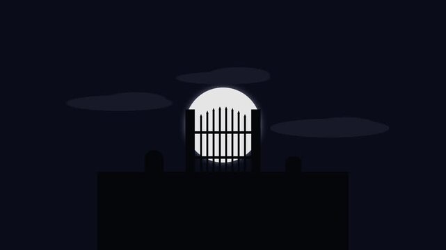 Full Moon Rising Behind Silhouette Gateway Illustration