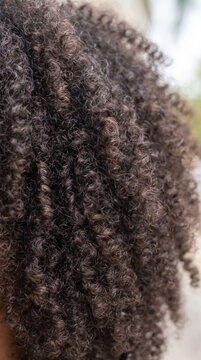 Voluminous natural afro 3C 4A brown curly coily hair closeup with defined springy curls
