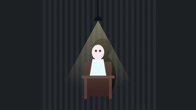 Interrogation Room Scene with Person Under Spotlight in Dark