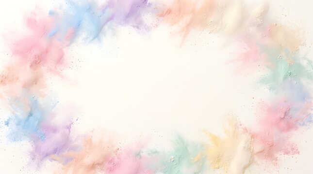 White background with pastel color powder smoke explosion border frame background explosion colorful abstract
