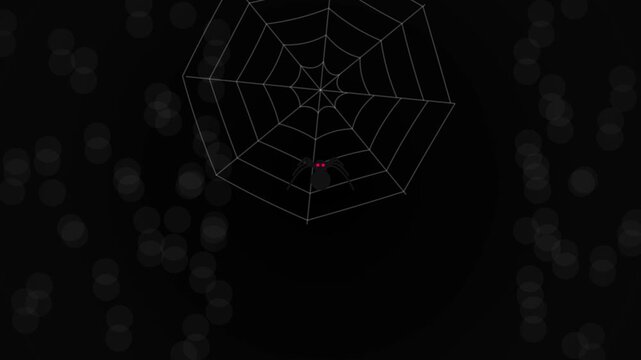 Spider with Glowing Eyes on a Cobweb in Dark Background