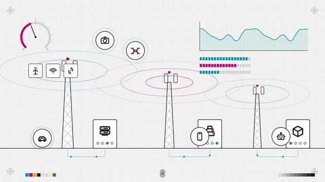 Abstract animated workloads processed across an edge network drawn as cyan and teal lines and shapes on a bright, clean light background. Seamless looping 4K motion graphics video with free space for 