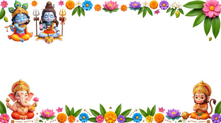 Fototapeta premium Hindu deities corner frame isolated on transparent background
