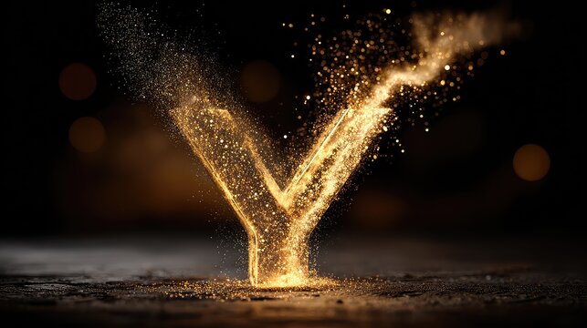 Sparkling Golden Dust Forming a Letter Y in Dark Background