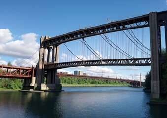 Fototapeta premium Large metal bridge over river