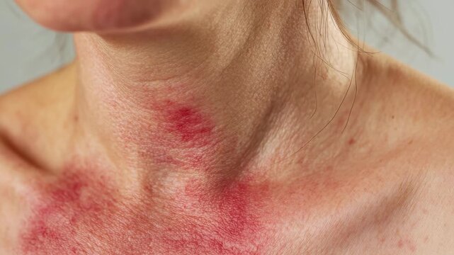 Close-up of Inflamed Skin Rash on Neck and Collarbone