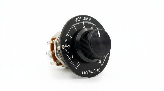 Professional rotary potentiometer volume control knob with black scale for audio device.