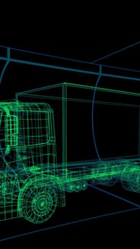 Animation of digital lorry on black background