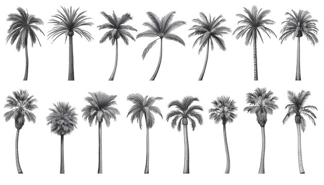 Vintage Tropical Palm Tree Collection &ndash; Hand-Drawn Botanical Illustrations, Exotic Palm Trees & Tropical Foliage Set