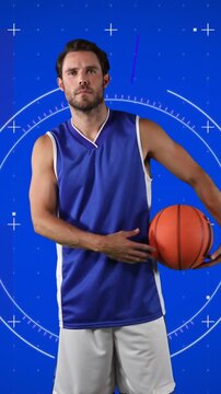 Animation of red shapes over basketball player with ball