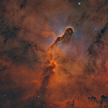 Elephant&rsquo;s Trunk Nebula (IC 1396A) in the constellation Cepheus, a dark interstellar cloud surrounded by glowing ionized gas and colorful emission nebulae