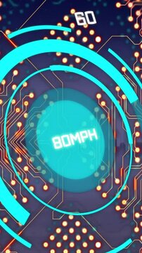 Animation of data processing and numbers over cityscape