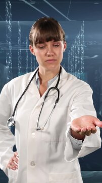 Animation of mathematical equations over caucasian female doctor