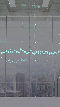 Animation of data processing over cityscape