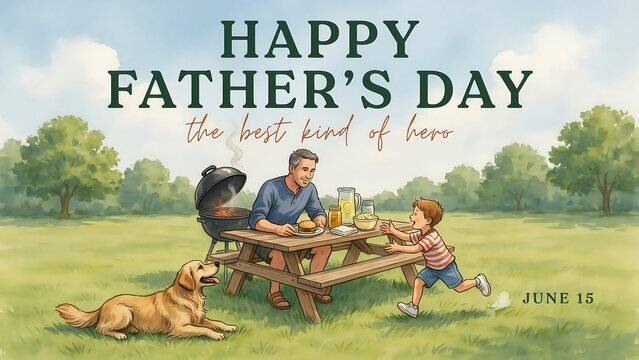 Happy father's day picnic with family and dog in park