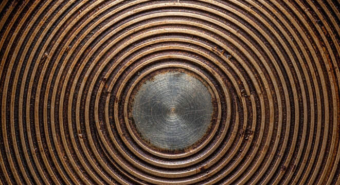 A close-up view of a metal surface featuring a concentric circle pattern with a central circular area.