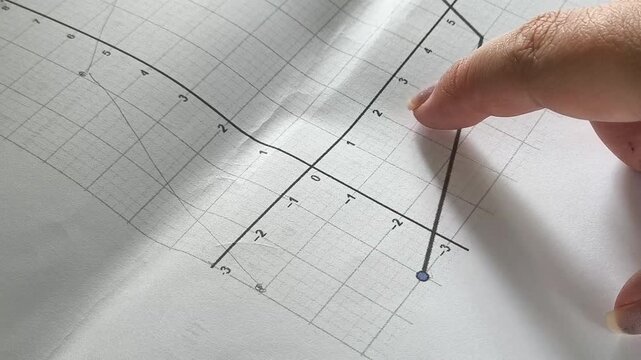 Close up of student plotting points on a function graph, mathematics, coordinate plane, studying and school education.
