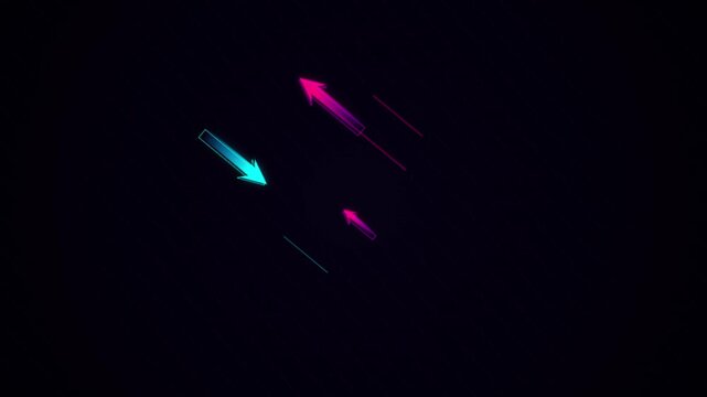 Neon cyan and pink diagonal opposite arrows motion background trading data loop