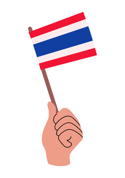 Thailand flag held in a human hand. Thai flag vector illustration isolated on white. Ready for national celebration, travel, culture, education, and patriotic design.