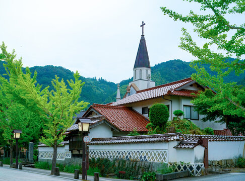 Catholic Church Rising Above the Historic Town of Tsuwano Japan