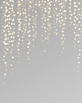 Vertical overlay of falling golden bokeh lights Garlands on transparent PNG. String lights overlay