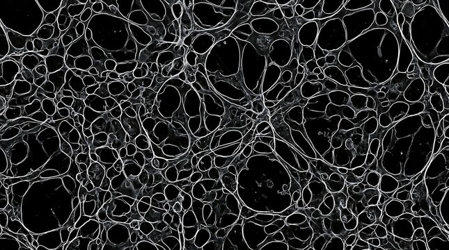 Organic cellular foam membrane texture on black background for abstract science, biology and microscopic structure design concepts