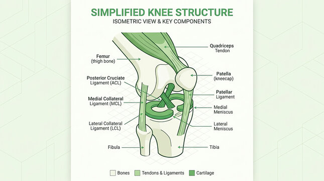 Simplified Knee Joint Anatomy Isometric View of Bones and Ligaments