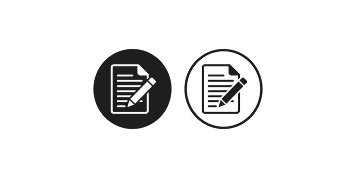 Document edit icon set featuring paper sheet and pencil within circular frames for interface design.
