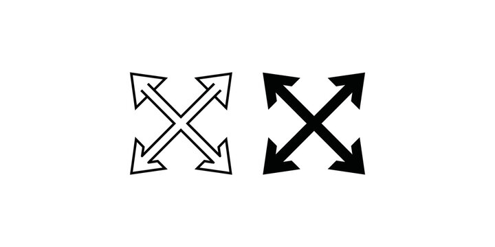 Resize arrow symbols in outlined and solid black styles for interface navigation and layout tools.