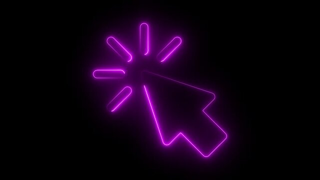 Neon purple mouse cursor clicking animation, glowing digital pointer for ui and web