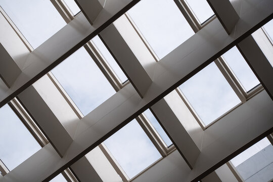 Geometric Skylight Structure in Modern Architectural Interior