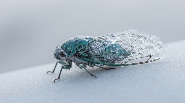 Exotic cicada with frozen wings