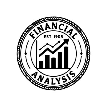 Vintage Style Financial Analysis Logo with Growth Chart and Upward Arrow Isolated on White Background