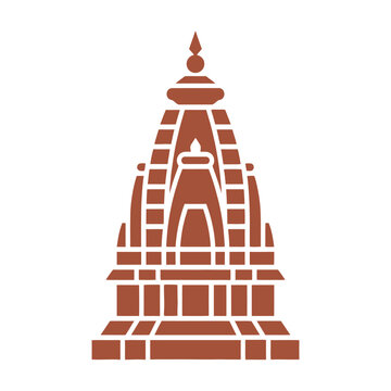 Stylized brown vector illustration of a traditional Hindu temple shikhara spire isolated on white background