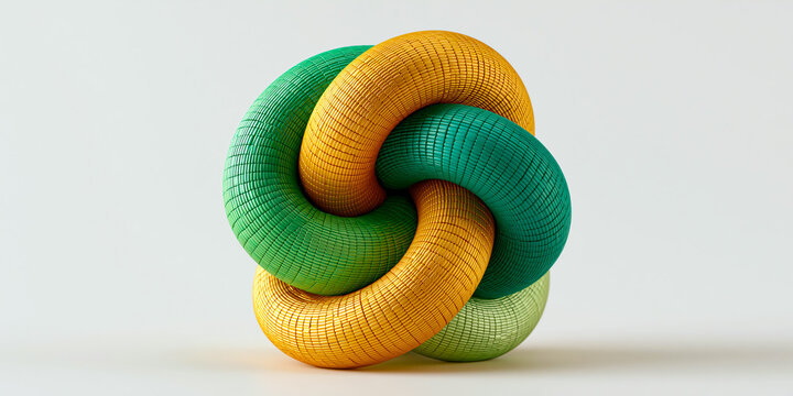 Interlocking green, gold, and teal woven rings forming a pooled fund shape, representing mutual fund investing and combined diversified financial resources with a deeply evocative atmosphere.