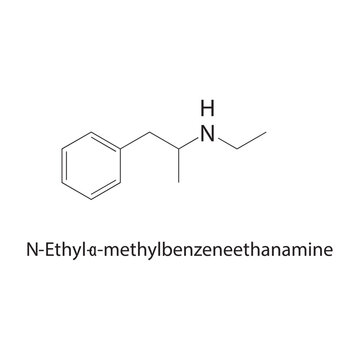 N-Ethyl-&alpha;-methylbenzeneethanamine skeletal structure. amine compound schematic illustration. Simple diagram, chemical formula.