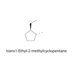 trans-1-Ethyl-2-methylcyclopentane skeletal structure. cycloalkane compound schematic illustration. Simple diagram, chemical formula. © Basstock