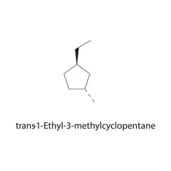 trans-1-Ethyl-3-methylcyclopentane skeletal structure. cycloalkane compound schematic illustration. Simple diagram, chemical formula. © Basstock