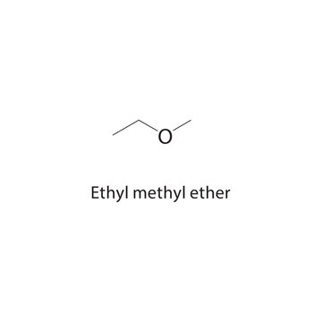 Ethyl methyl ether skeletal structure. ether compound schematic illustration. Simple diagram, chemical formula.