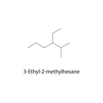 3-Ethyl-2-methylhexane skeletal structure. alkane compound schematic illustration. Simple diagram, chemical formula.