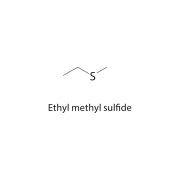 Ethyl methyl sulfide skeletal structure. sulfide compound schematic illustration. Simple diagram, chemical formula.