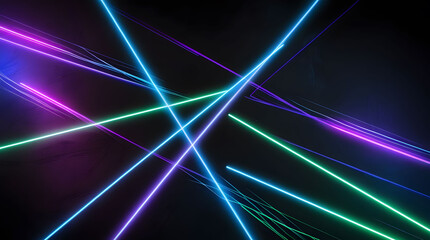 Obraz premium Abstract Neon Laser Beams Crossing on a Dark Futuristic Background 