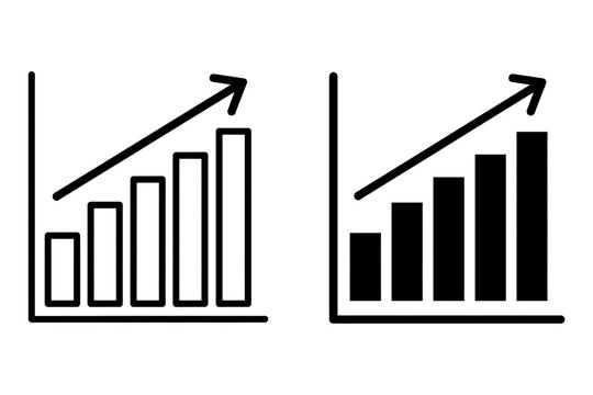 Two business growth bar charts showing an upward arrow progress trend